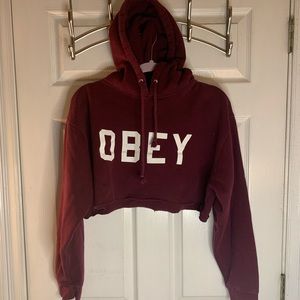 Maroon OBEY cropped hoodie